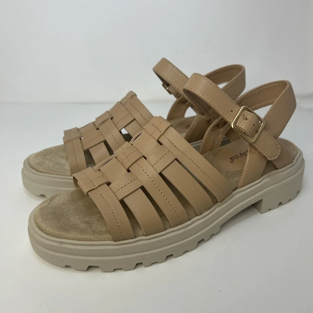 Bella Vita Loni‎ Lug Sole Fisherman Sandals Women's Size 11 M NIB Tan Leather
